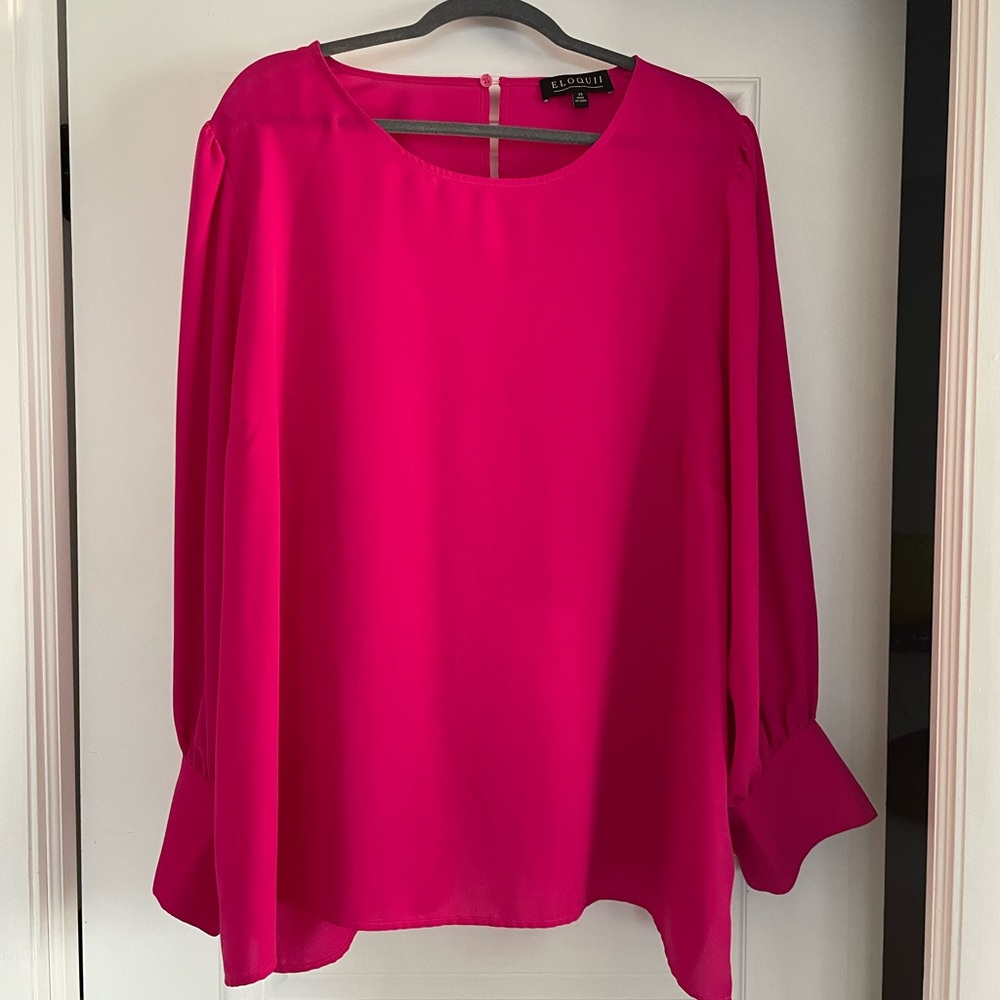 Eloquii Bright pink long sleeve blouse